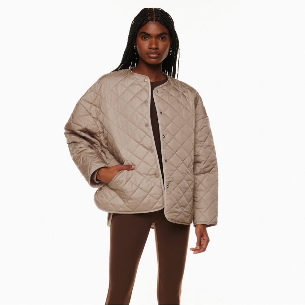 Aritzia Quilted Boxy Jacket in Taupe